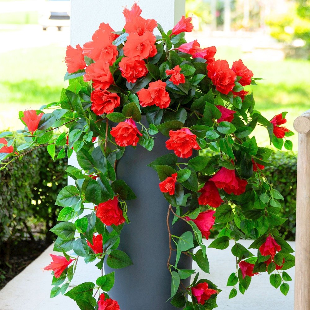 41in. UV Resistant Artificial Hibiscus Hanging Plant (Indoor/Outdoor) - Set of 2. Picture 7