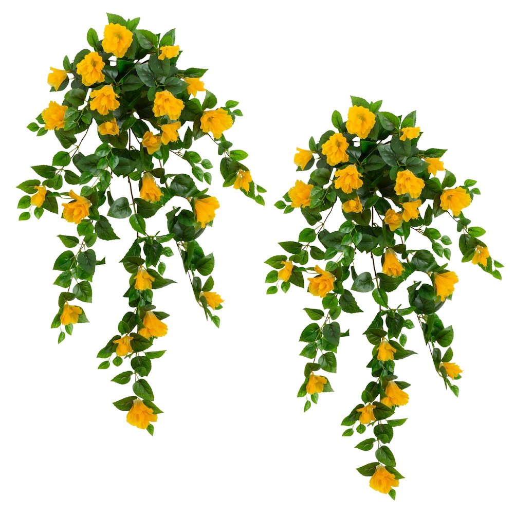 41in. UV Resistant Artificial Hibiscus Hanging Plant (Indoor/Outdoor) - Set of 2. Picture 1