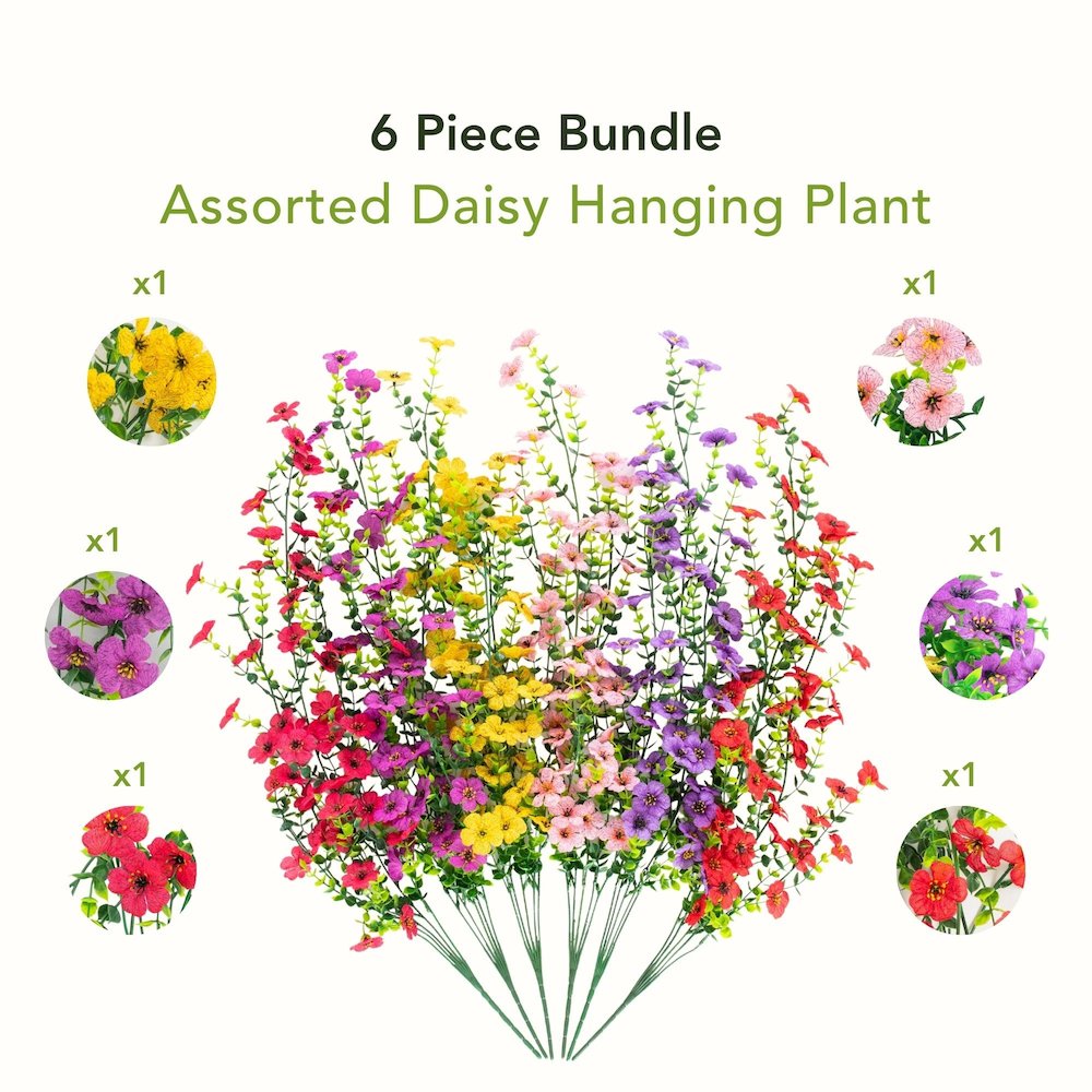 30in. UV Resistant Artificial Daisy Hanging Plant (Indoor/Outdoor) - Set of 6. Picture 9