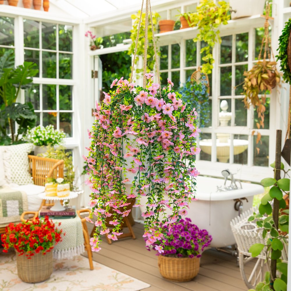 30in. UV Resistant Artificial Daisy Hanging Plant (Indoor/Outdoor) - Set of 6. Picture 7