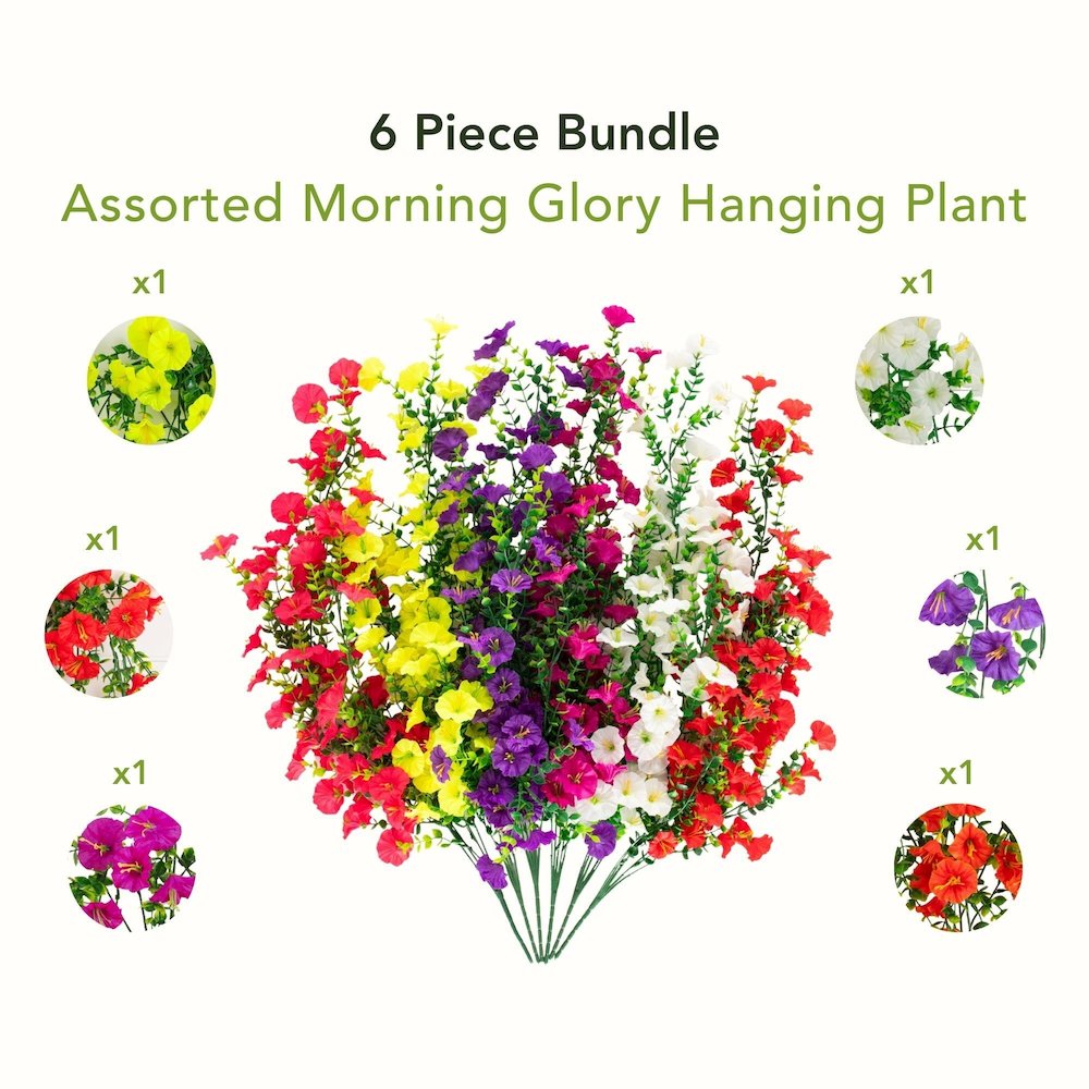 30in. UV Resistant Morning Glory Hanging Plant (Indoor/Outdoor) - Set of 6. Picture 9