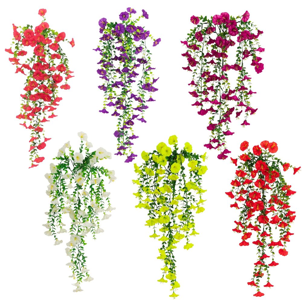 30in. UV Resistant Morning Glory Hanging Plant (Indoor/Outdoor) - Set of 6. Picture 1