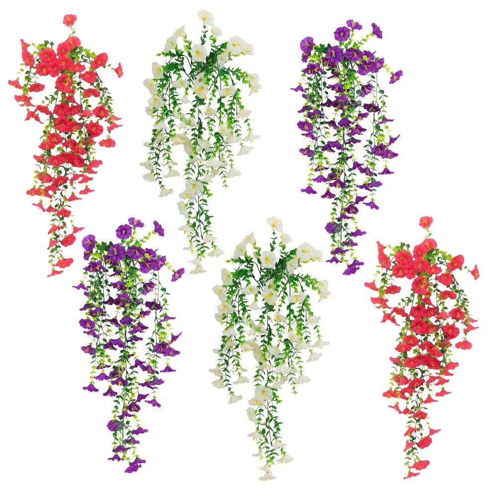 30in. UV Resistant Morning Glory Hanging Plant (Indoor/Outdoor) - Set of 6. Picture 1