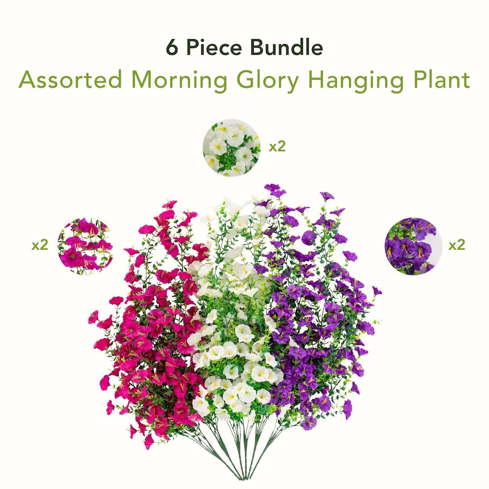 30in. UV Resistant Morning Glory Hanging Plant (Indoor/Outdoor) - Set of 6. Picture 7