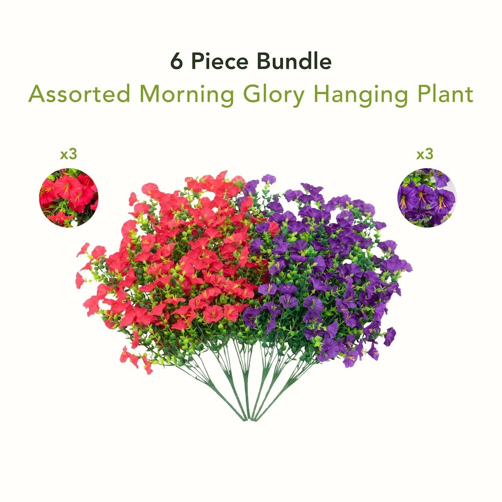 30in. UV Resistant Morning Glory Hanging Plant (Indoor/Outdoor) - Set of 6. Picture 7