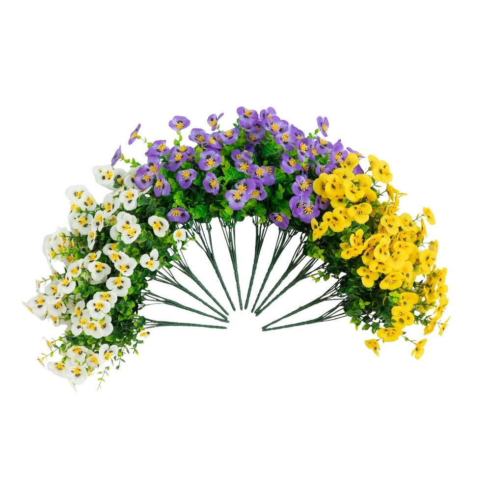 13in. UV Resistant Artificial Pansy Bush (Indoor/Outdoor) - Set of 12. Picture 1