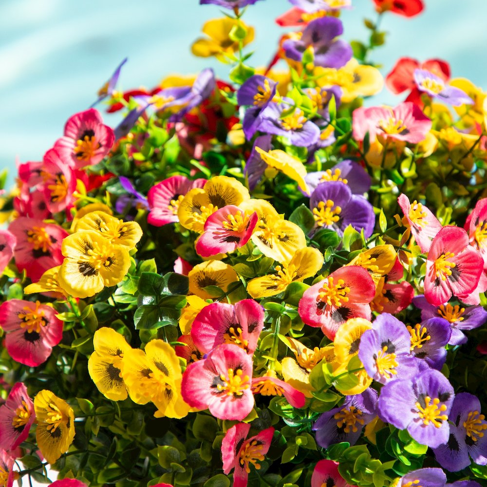 13in. UV Resistant Artificial Pansy Bush (Indoor/Outdoor) - Set of 12. Picture 4