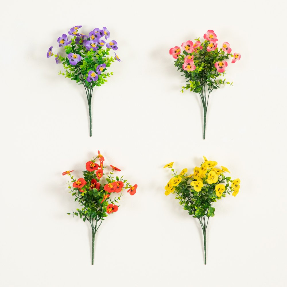 13in. UV Resistant Artificial Pansy Bush (Indoor/Outdoor) - Set of 12. Picture 3