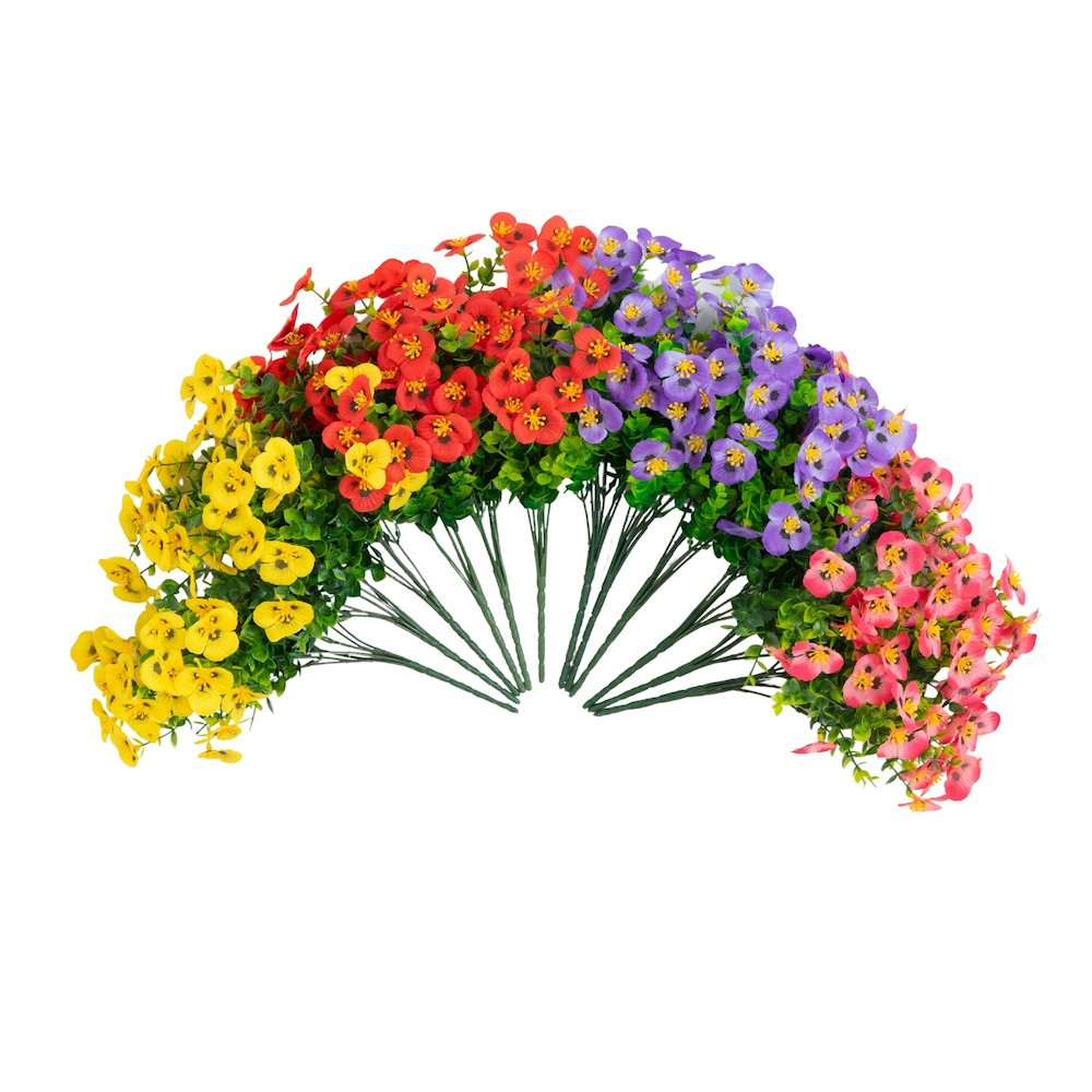 13in. UV Resistant Artificial Pansy Bush (Indoor/Outdoor) - Set of 12. Picture 1