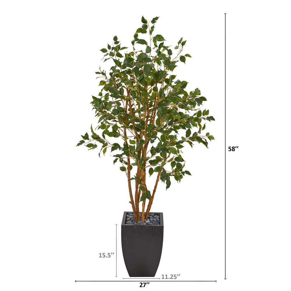 58in. Ficus Artificial Tree in Black Planter. Picture 2