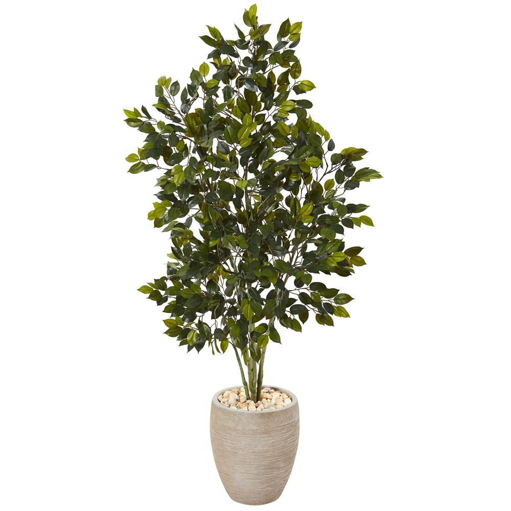 53in. Ficus Artificial Tree in Sand Colored Planter. Picture 1