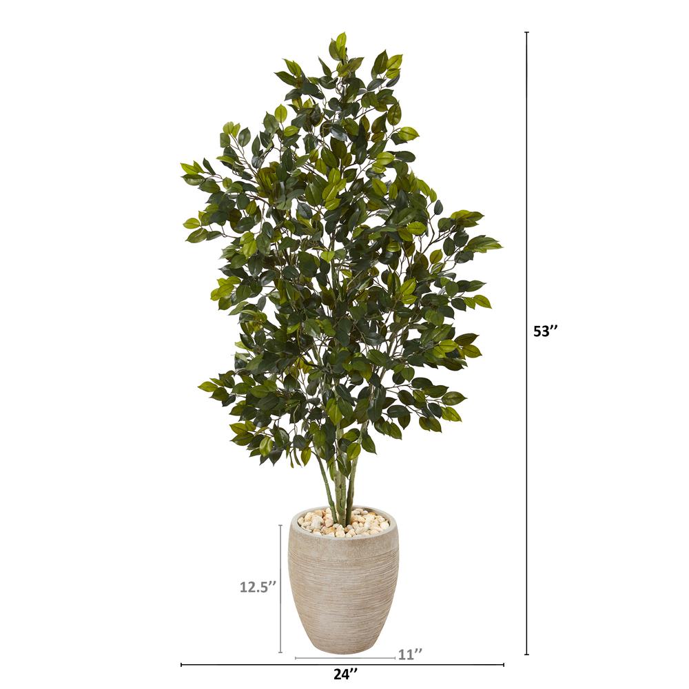 53in. Ficus Artificial Tree in Sand Colored Planter. Picture 3