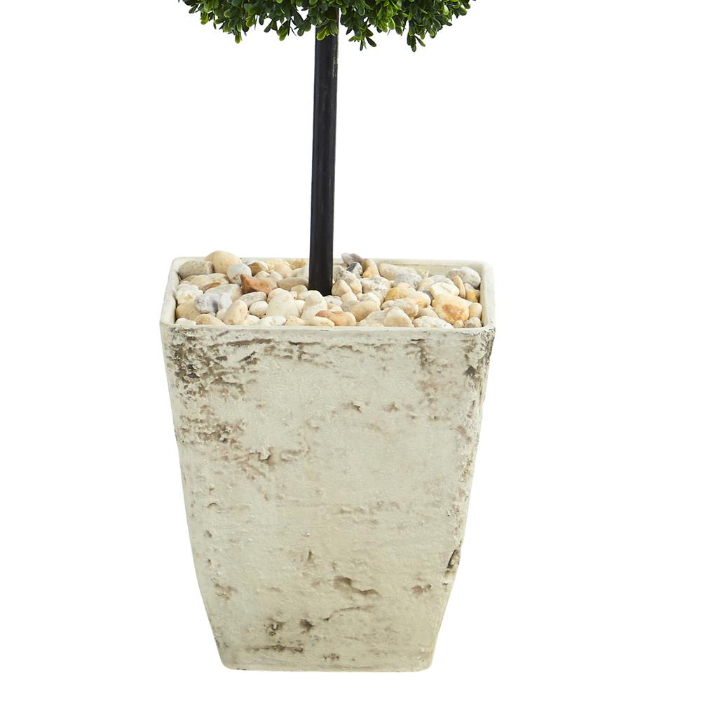 4ft. Boxwood Double Ball Artificial Topiary Tree in Country White Planter. Picture 3