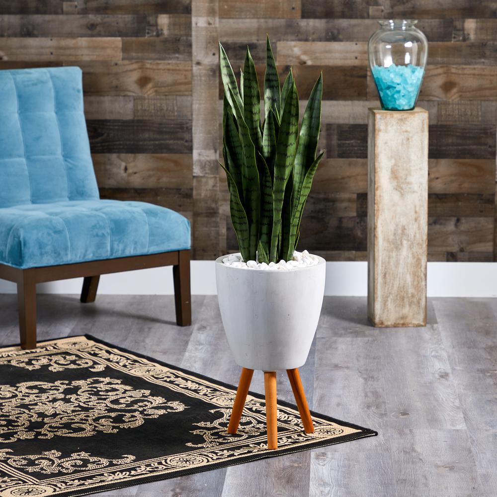 4ft. Sansevieria Artificial Plant in White Planter with Stand. Picture 3