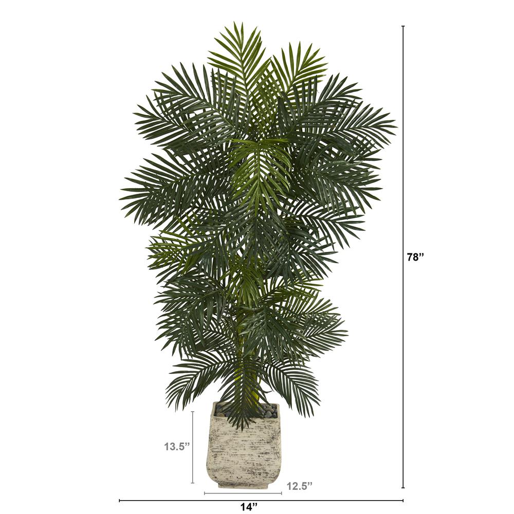6.5ft. Golden Cane Artificial Palm Tree in White Planter. Picture 2