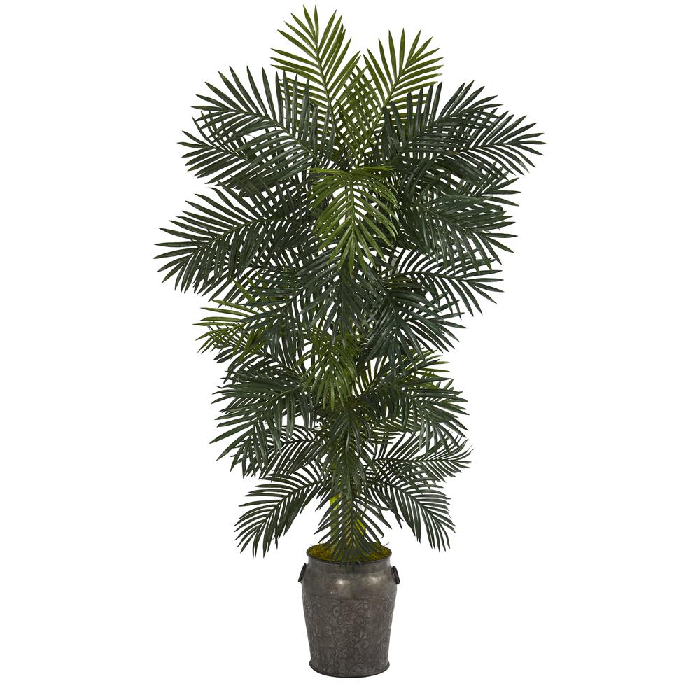 6.5ft. Golden Cane Artificial Palm Tree in Metal Planter. Picture 1