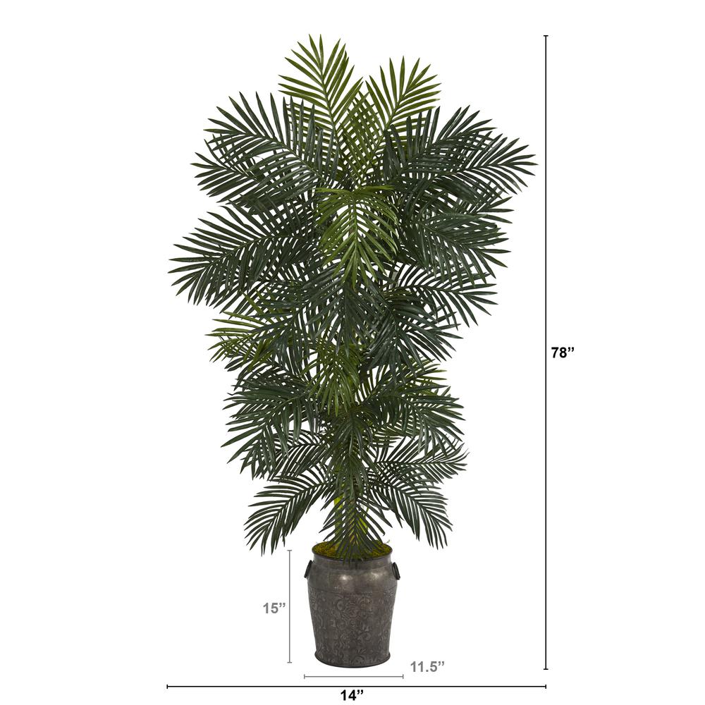 6.5ft. Golden Cane Artificial Palm Tree in Metal Planter. Picture 2