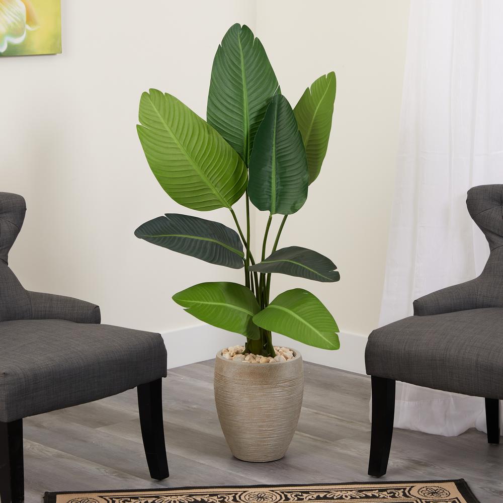 50in. Travelers Palm Artificial Tree in Sand Colored Planter. Picture 2