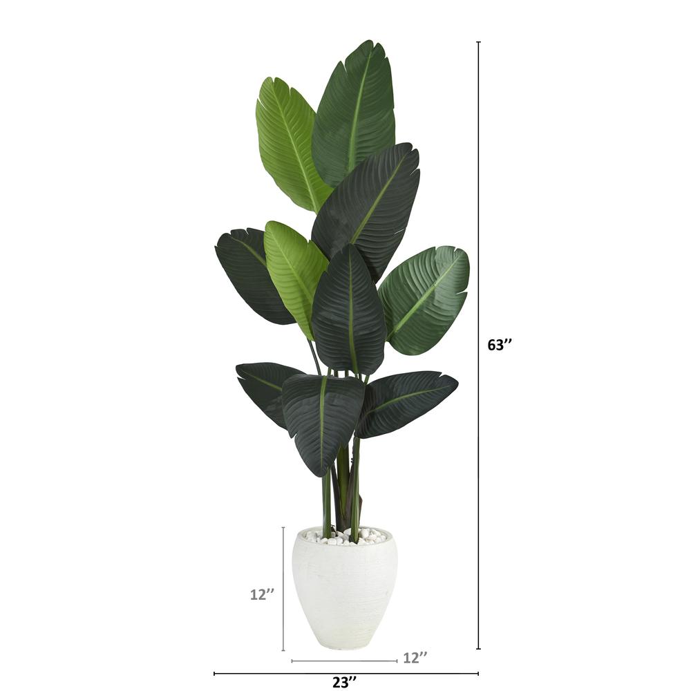 63in. Travelers Palm Artificial tree in White Planter. Picture 2