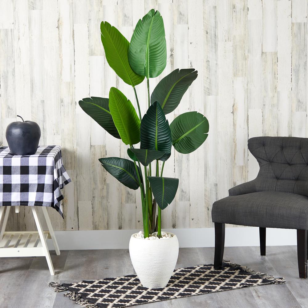 63in. Travelers Palm Artificial tree in White Planter. Picture 3
