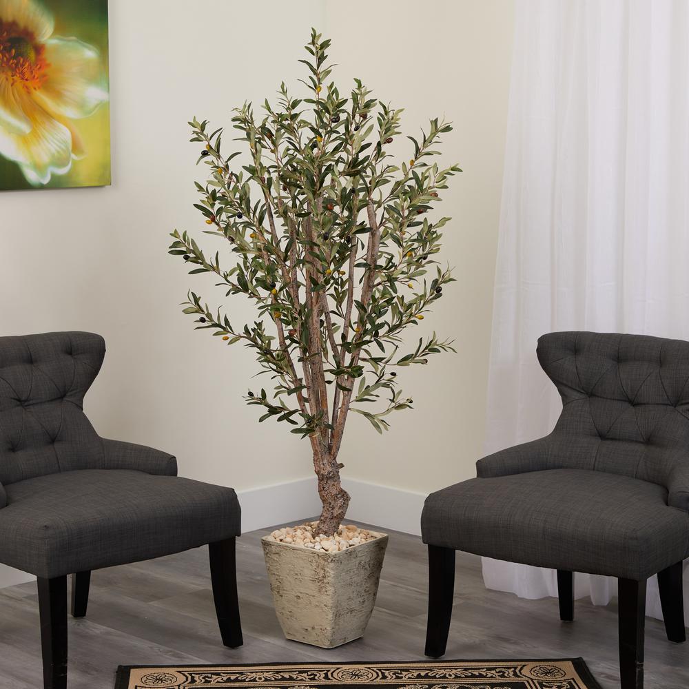5ft. Olive Artificial Tree in Country White Planter. Picture 3