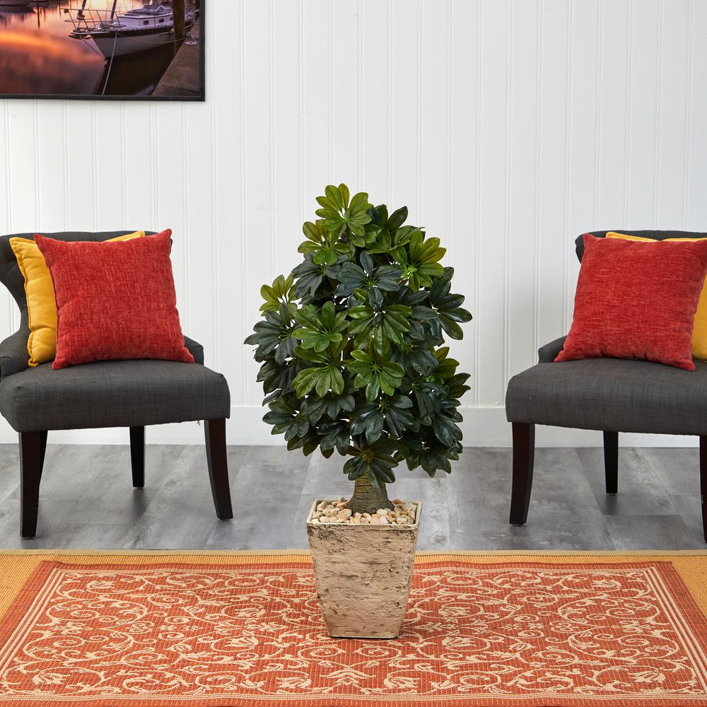 3.5ft. Schefflera Artificial Tree in Country White Planter (Real Touch). Picture 3