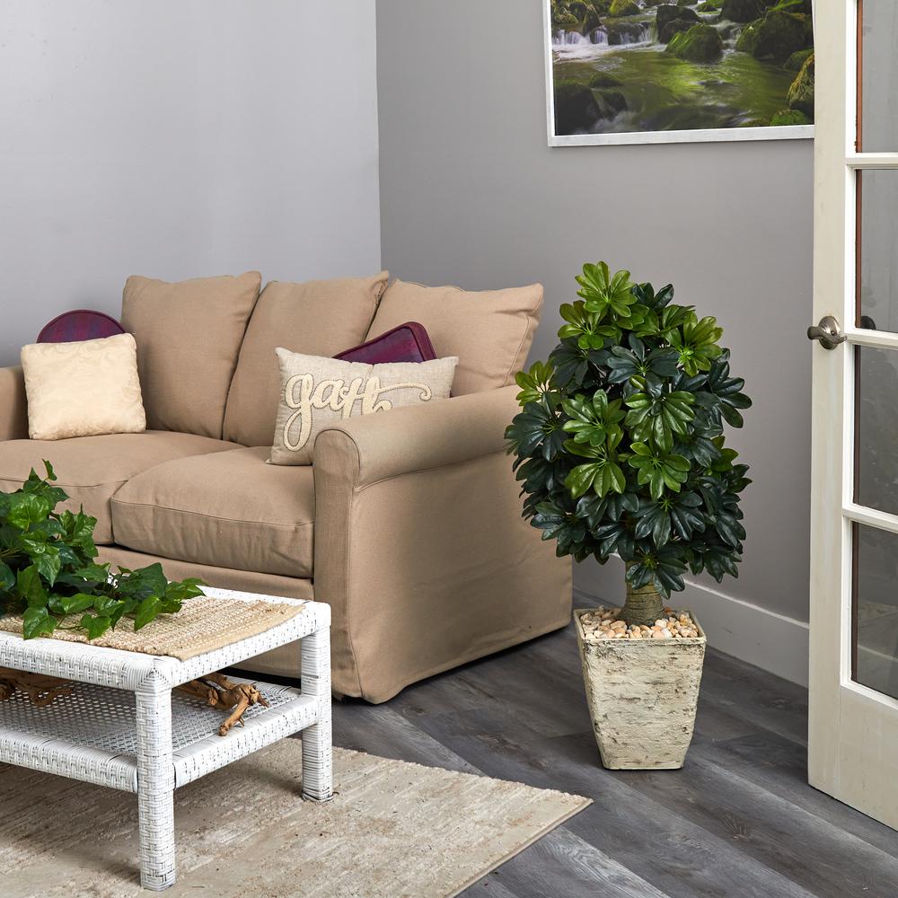 3.5ft. Schefflera Artificial Tree in Country White Planter (Real Touch). Picture 4