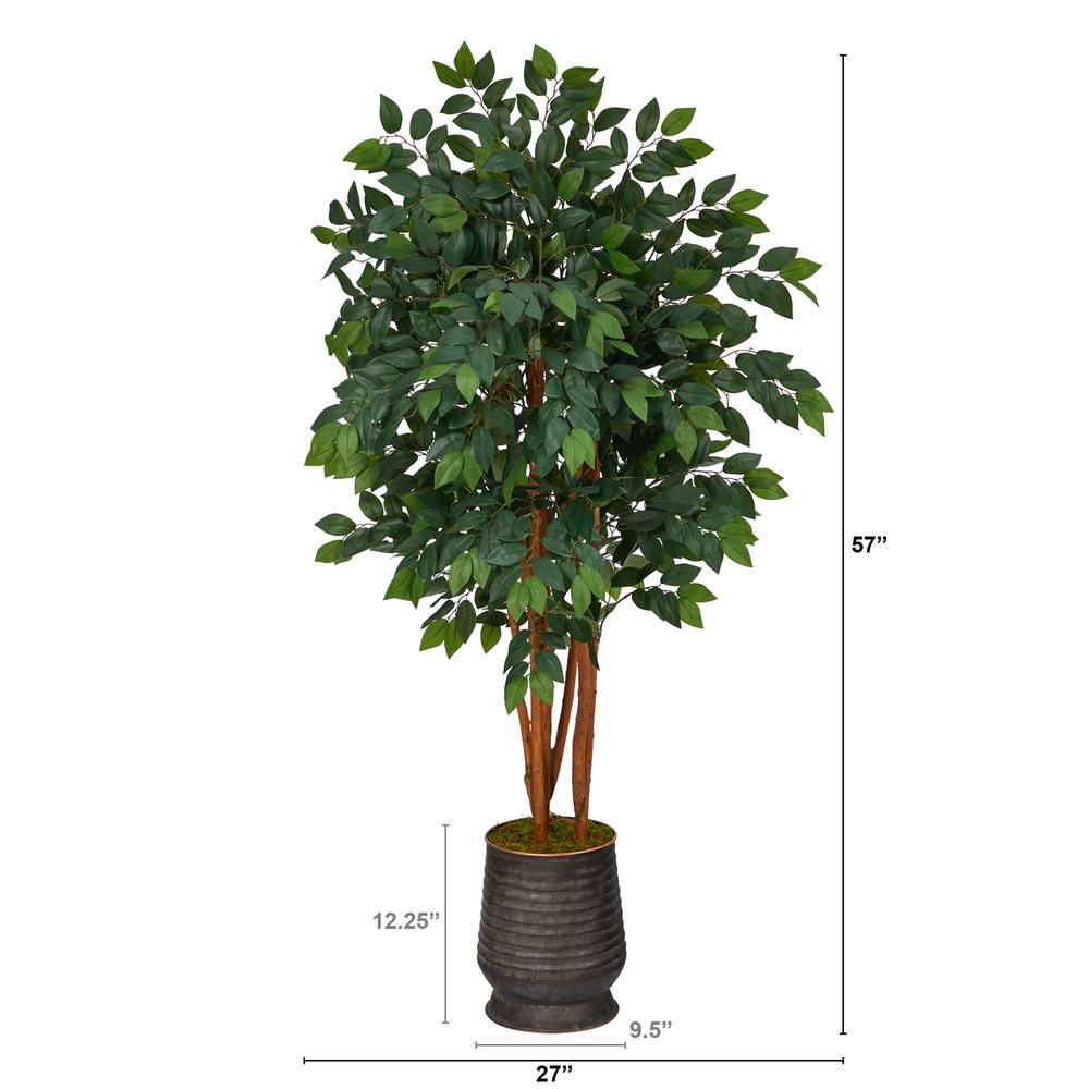 57in. Sakaki Artificial Tree in Ribbed Metal Planter. Picture 2