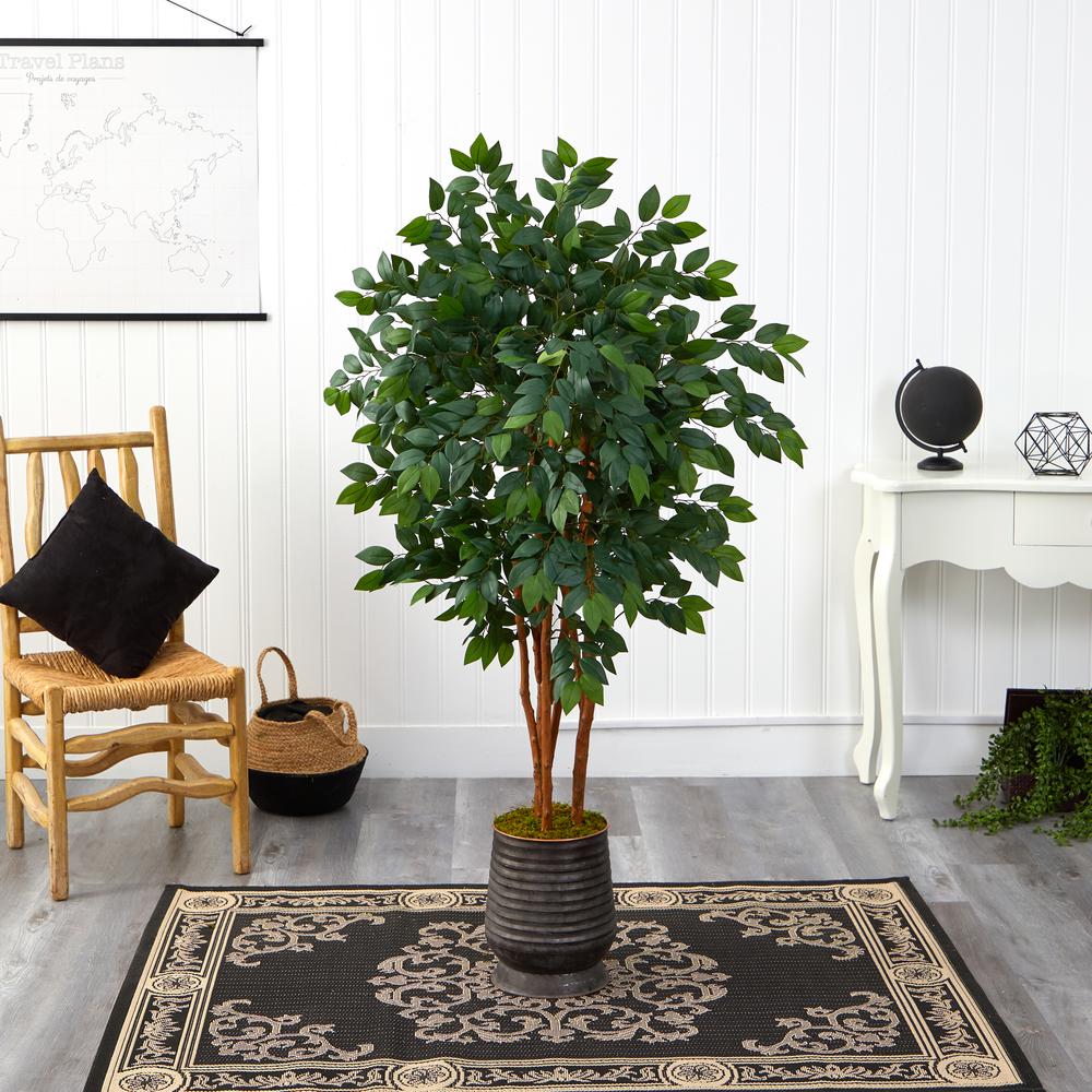 57in. Sakaki Artificial Tree in Ribbed Metal Planter. Picture 4