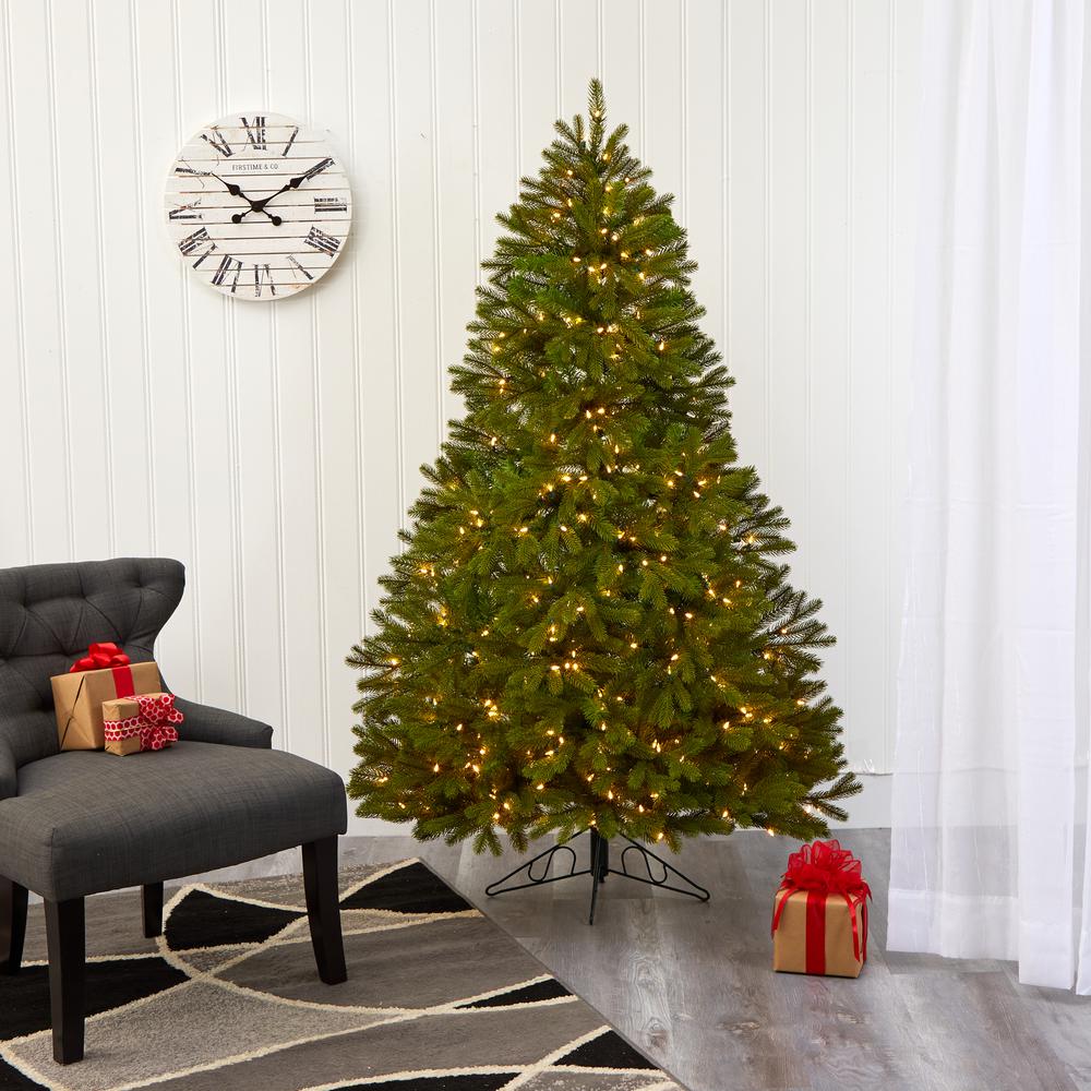 6ft. Cambridge Spruce Flat Back Artificial Christmas Tree with 350 Warm White (Multifunction) LED Lights and 642 Bendable Branches. Picture 10
