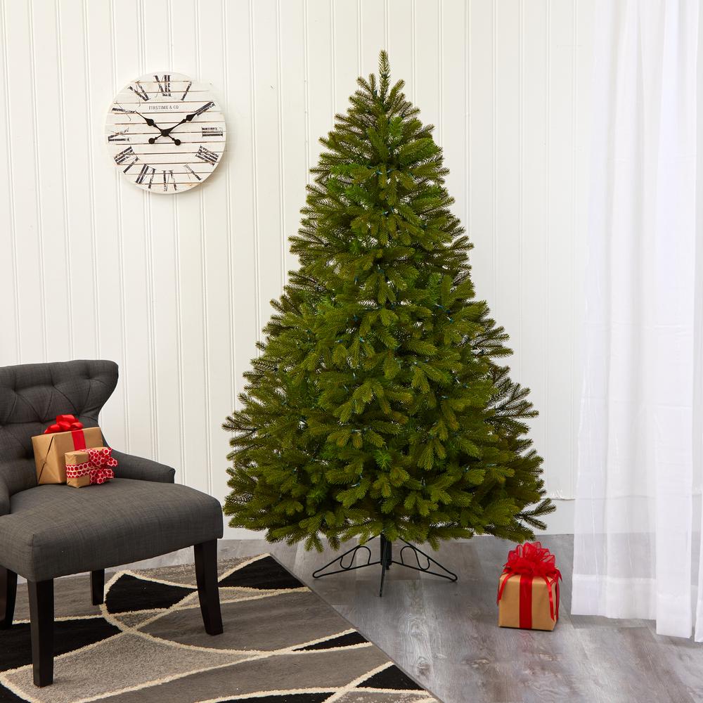 6ft. Cambridge Spruce Flat Back Artificial Christmas Tree with 350 Warm White (Multifunction) LED Lights and 642 Bendable Branches. Picture 7