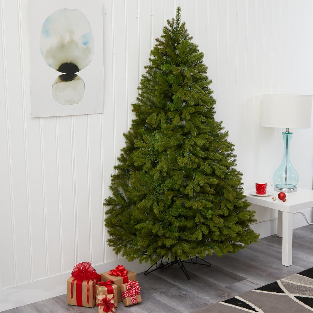 6ft. Cambridge Spruce Flat Back Artificial Christmas Tree with 350 Warm White (Multifunction) LED Lights and 642 Bendable Branches. Picture 8