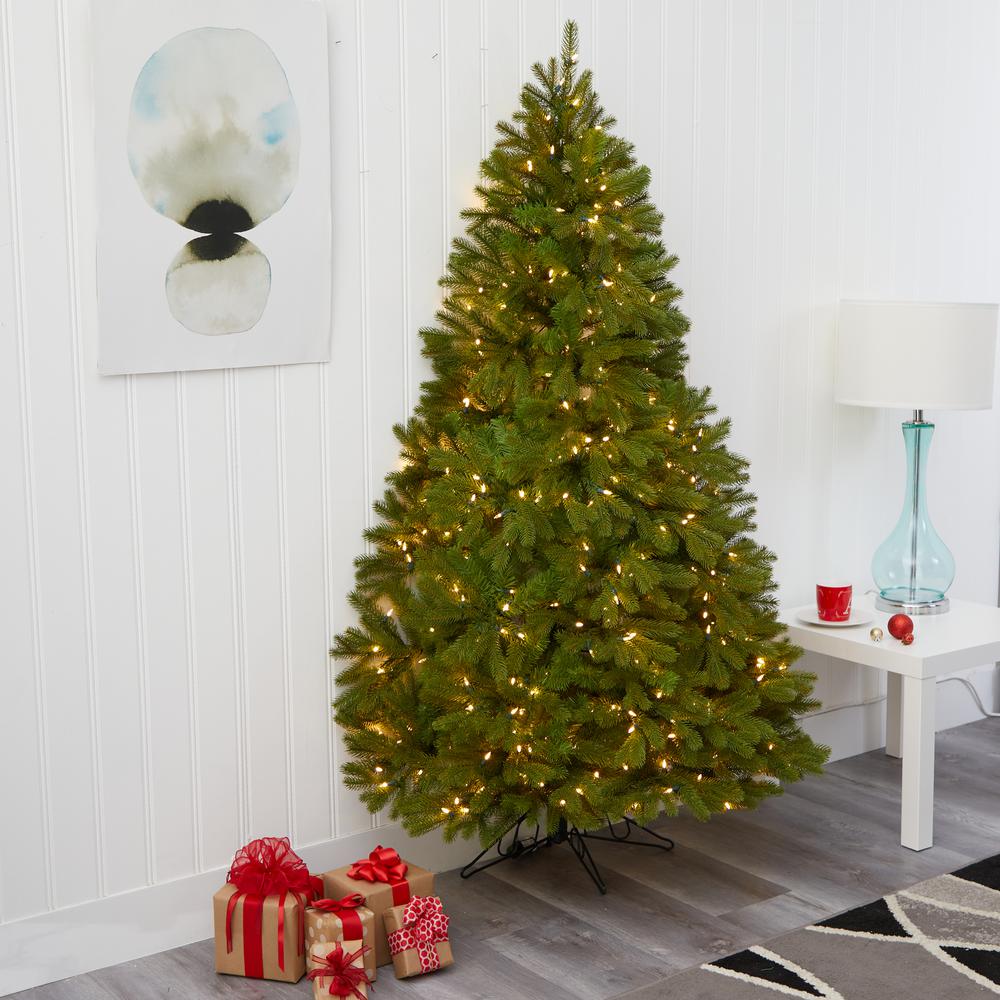 6ft. Cambridge Spruce Flat Back Artificial Christmas Tree with 350 Warm White (Multifunction) LED Lights and 642 Bendable Branches. Picture 9