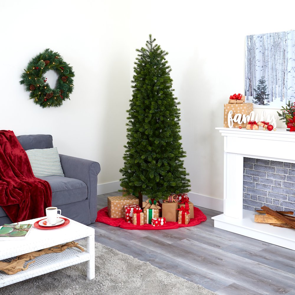 6.5ft. Slim Colorado Mountain Spruce Christmas Tree with 450 Warm LED Lights. Picture 10