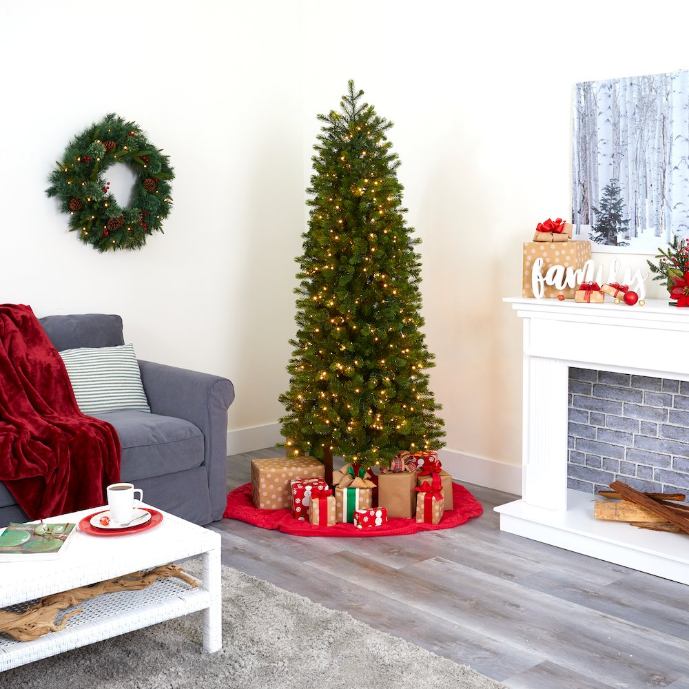 6.5ft. Slim Colorado Mountain Spruce Christmas Tree with 450 Warm LED Lights. Picture 9