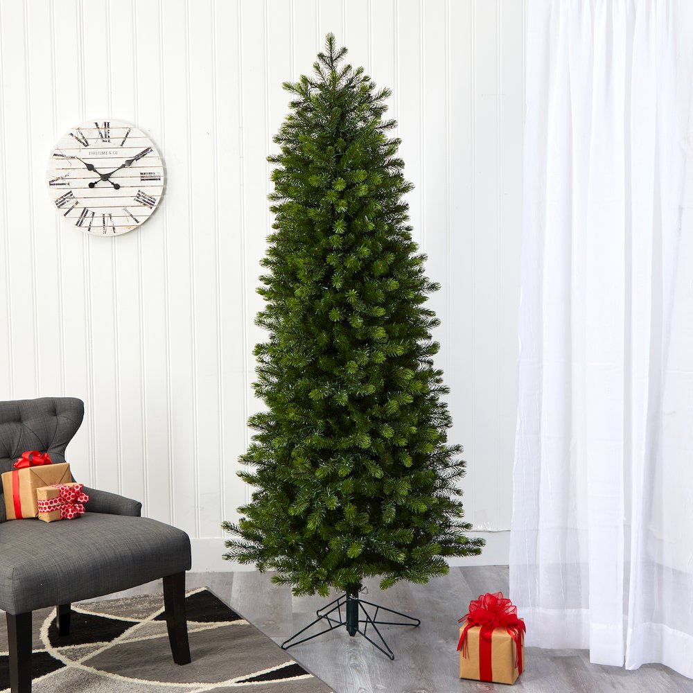 6.5ft. Slim Colorado Mountain Spruce Christmas Tree with 450 Warm LED Lights. Picture 8