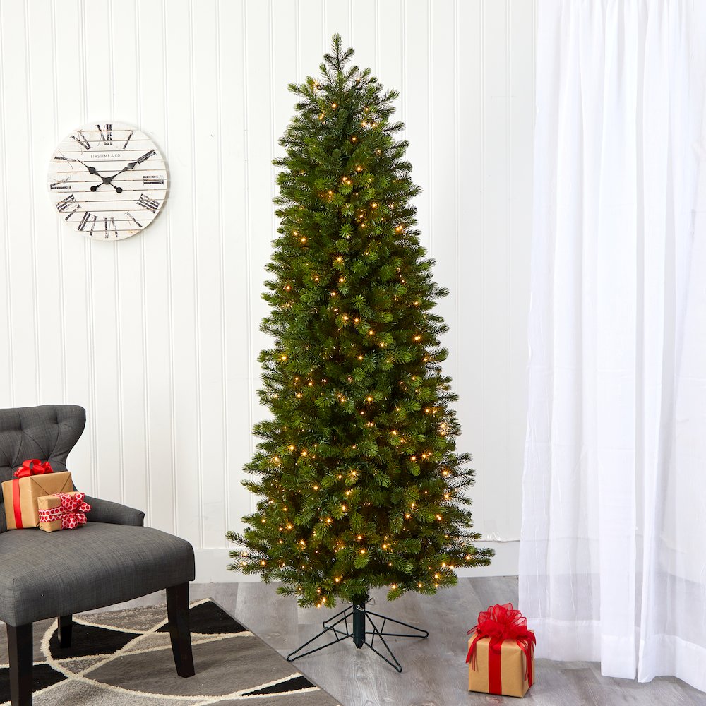 6.5ft. Slim Colorado Mountain Spruce Christmas Tree with 450 Warm LED Lights. Picture 7