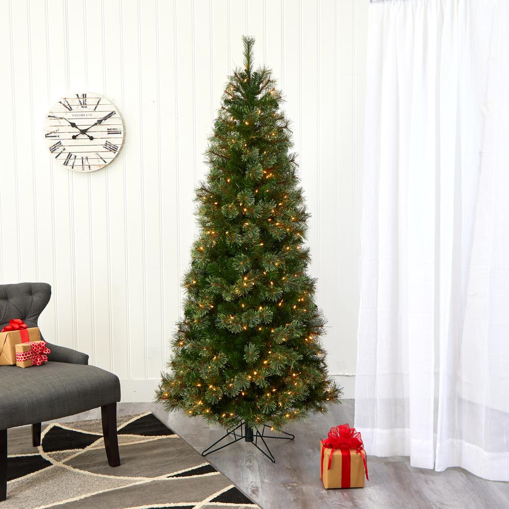 6.5ft. Cashmere Slim Artificial Christmas Tree with 350 Warm White Lights and 660 Bendable Branches. Picture 9