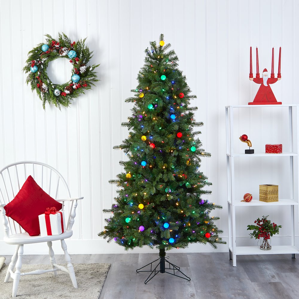 6.5ft. Montana Mountain Fir Christmas Tree with 450 Multi Color LED Lights. Picture 6