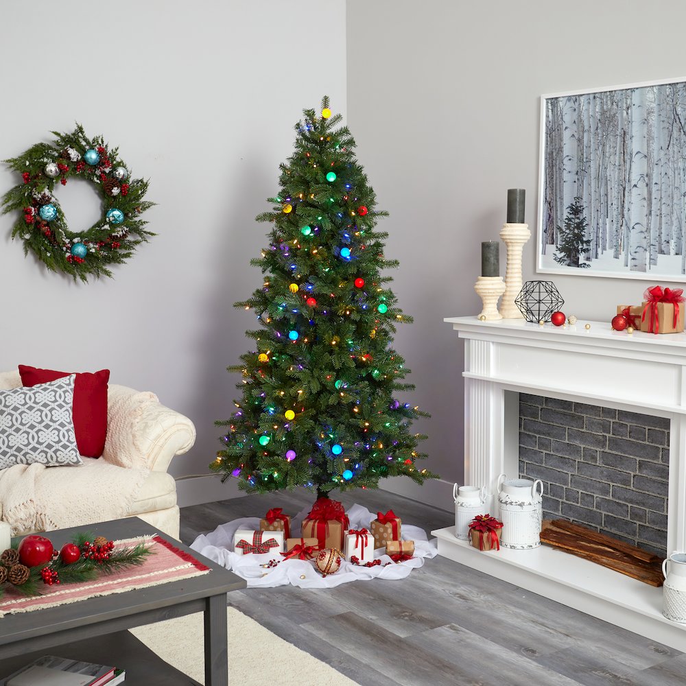 6.5ft. Montana Mountain Fir Christmas Tree with 450 Multi Color LED Lights. Picture 7