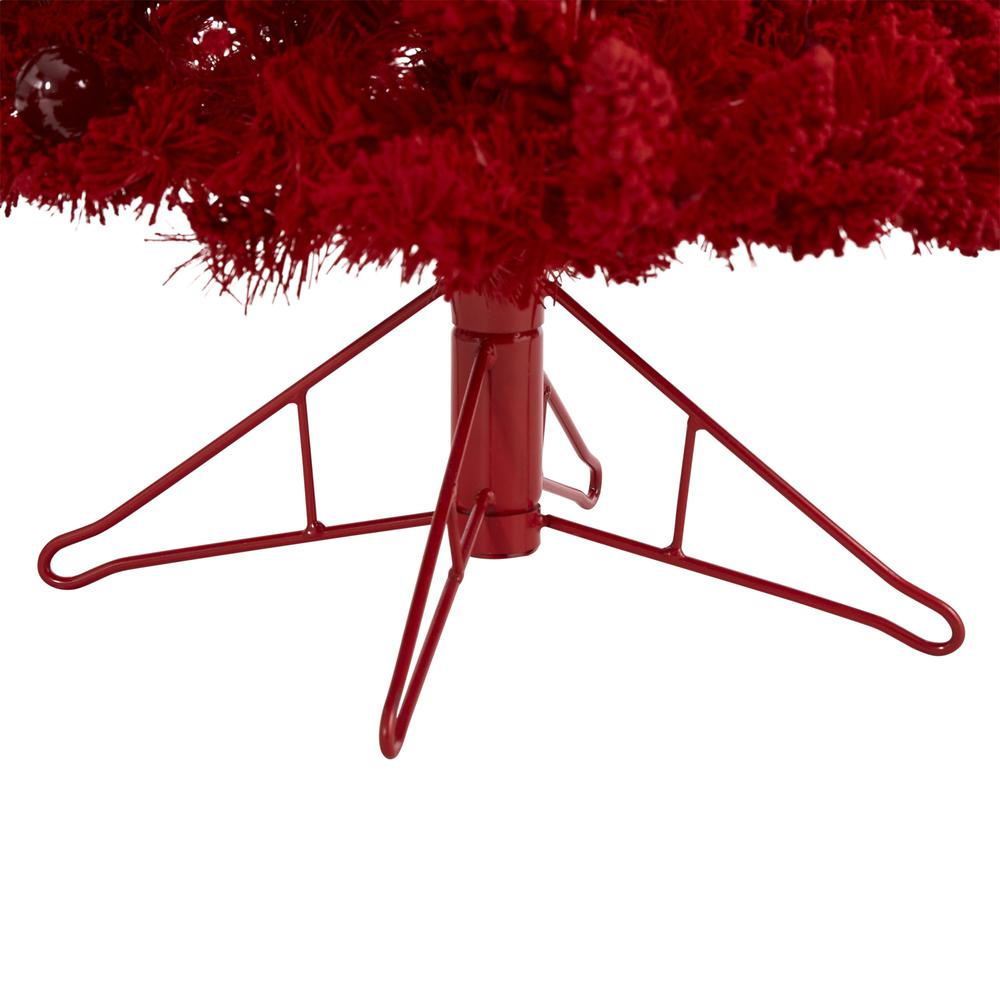 4ft. Red Flocked Fraser Fir Artificial Christmas Tree with 100 Red Lights, 14 Globe Bulbs and 270 Bendable Branches. Picture 4