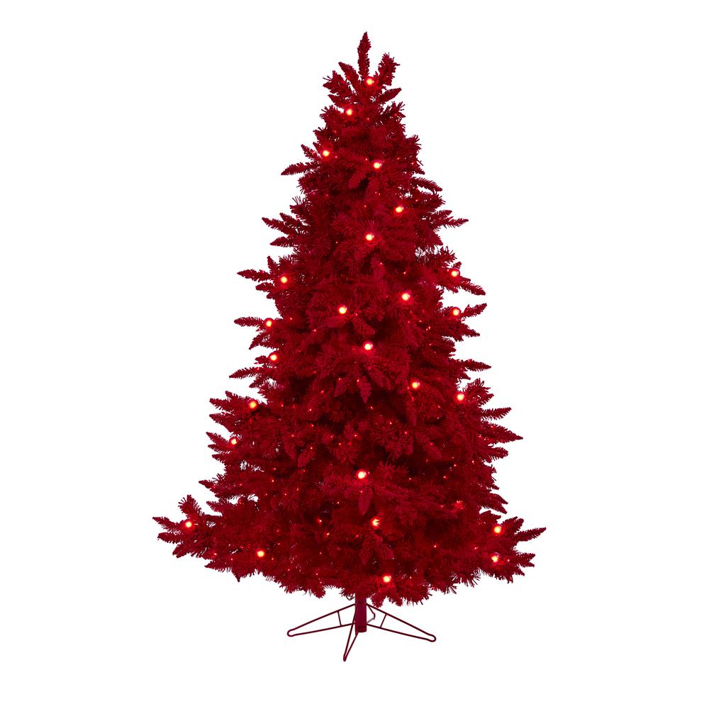 7ft. Red Flocked Fraser Fir Artificial Christmas Tree. Picture 1