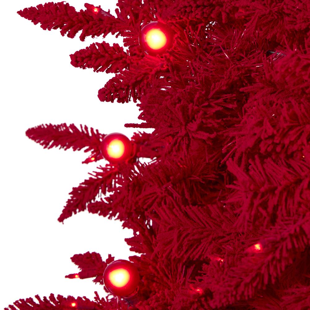 7ft. Red Flocked Fraser Fir Artificial Christmas Tree. Picture 3