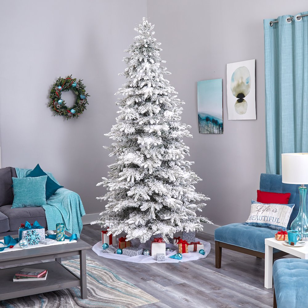 9ft. Flocked Grand Northern Rocky Fir Christmas Tree with 8208 Warm Cluster LEDs. Picture 8