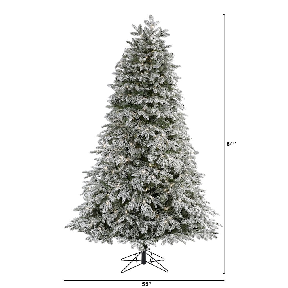 7ft. Flocked Colorado Mountain Fir Christmas Tree with 700 Warm LED Lights. Picture 2