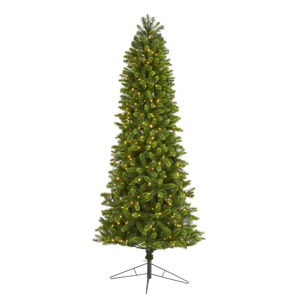 8ft. Slim Virginia Spruce Artificial Christmas Tree with LED Lights. Picture 1
