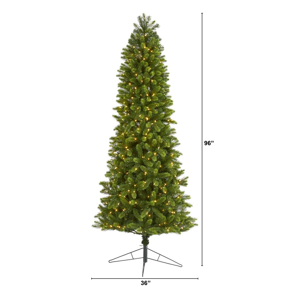 8ft. Slim Virginia Spruce Artificial Christmas Tree with LED Lights. Picture 2