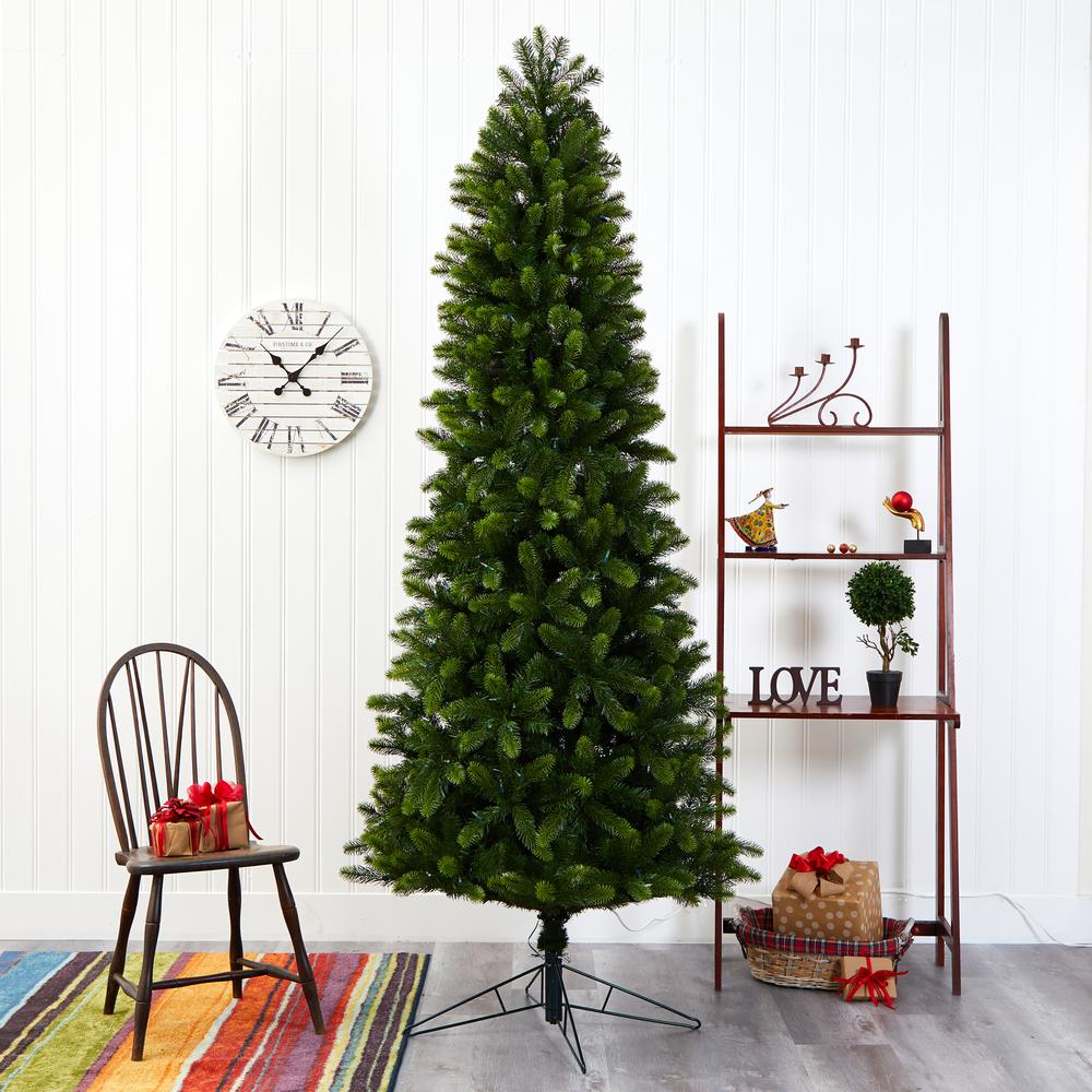 8ft. Slim Virginia Spruce Artificial Christmas Tree with LED Lights. Picture 8