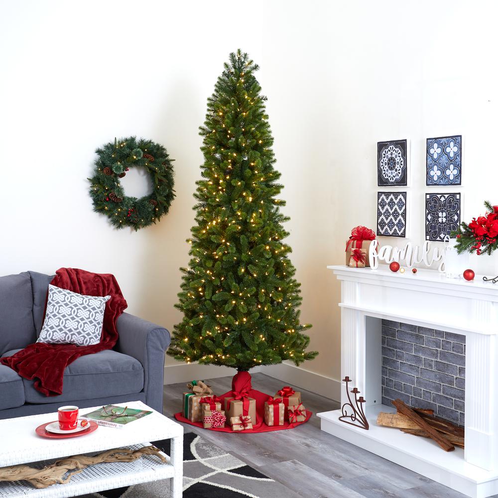 8ft. Slim Virginia Spruce Artificial Christmas Tree with LED Lights. Picture 9