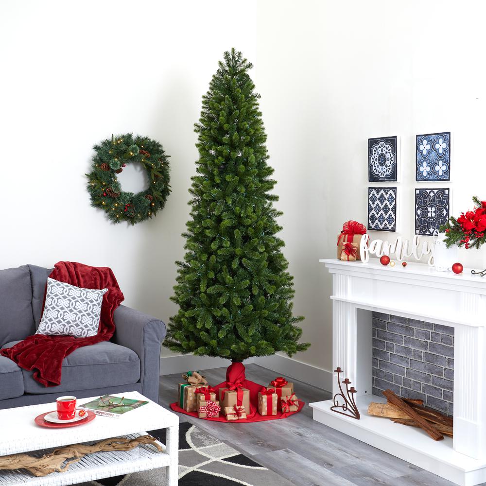 8ft. Slim Virginia Spruce Artificial Christmas Tree with LED Lights. Picture 10